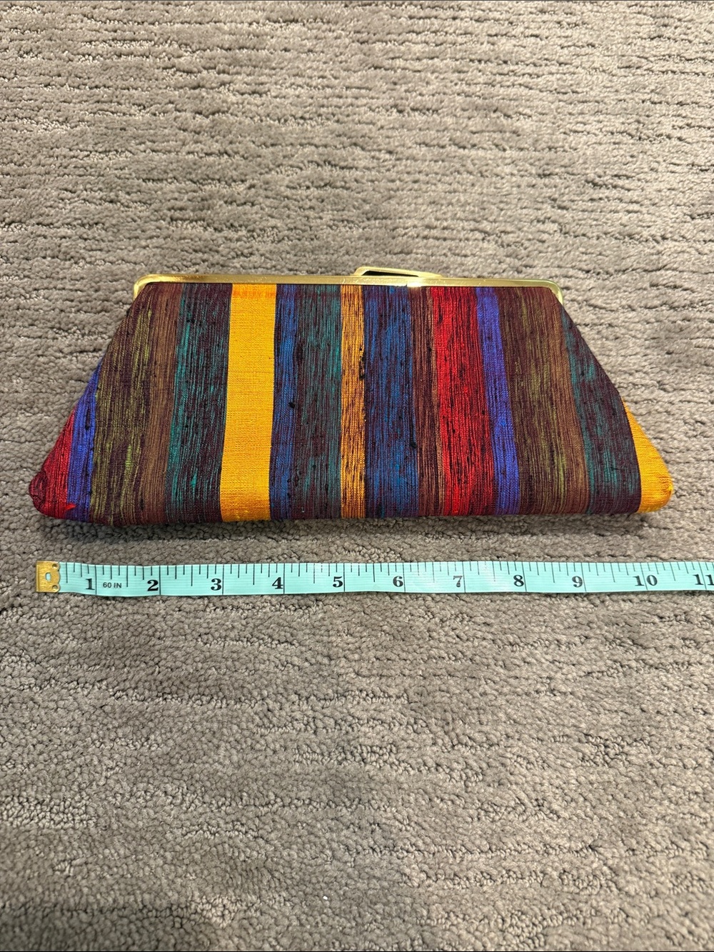Vintage Neiman Marcus Hand Woven Silk Multicolor Striped Frame Clutch - Picture 8 of 9